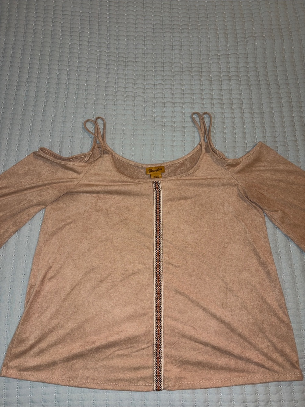 Wrangler Women's Tan Cold-Shoulder Camisole with Center Embroidered Trim